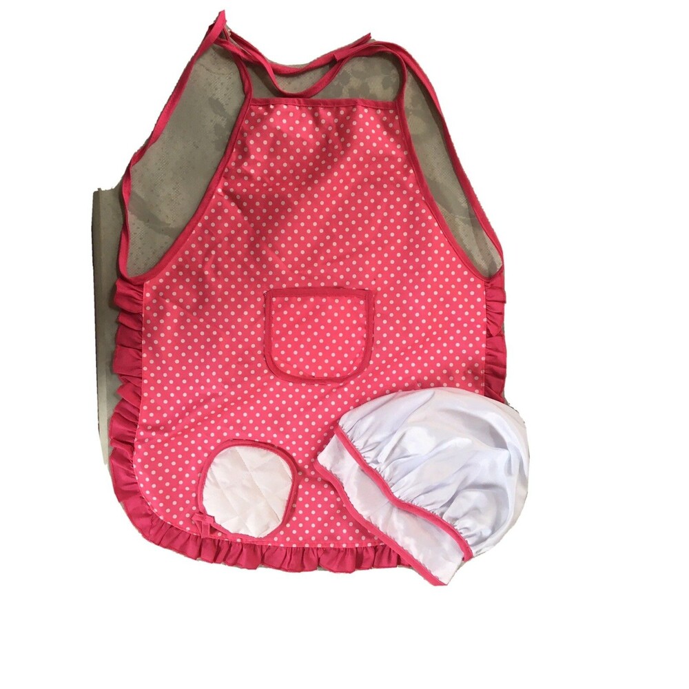 Girls Apron Chef Hat Pot Holder Pink White Toy 2-5 Years NWOT Free Shipping